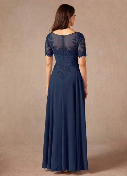 Dark Navy A-Line Lace Chiffon Dress