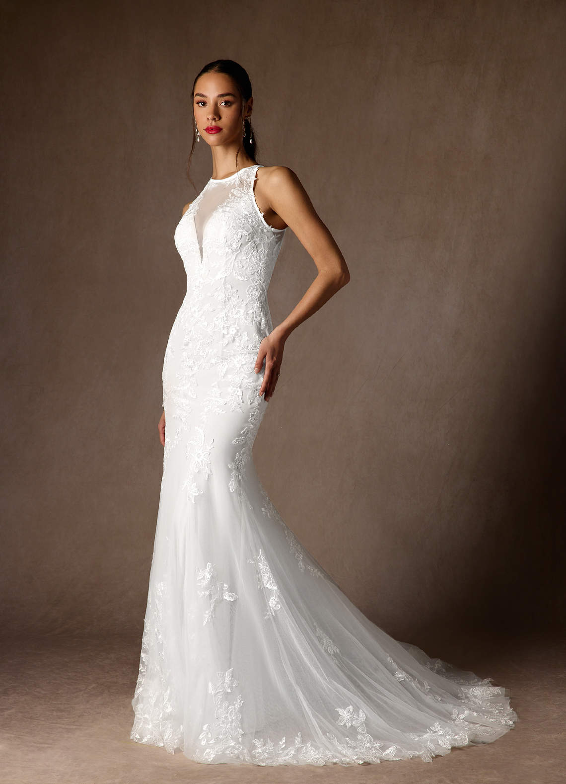 Diamond White Mermaid Sequins Tulle Dress