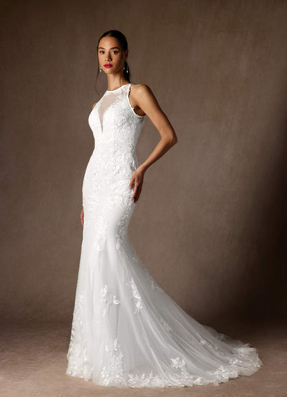 Diamond White Mermaid Sequins Tulle Dress