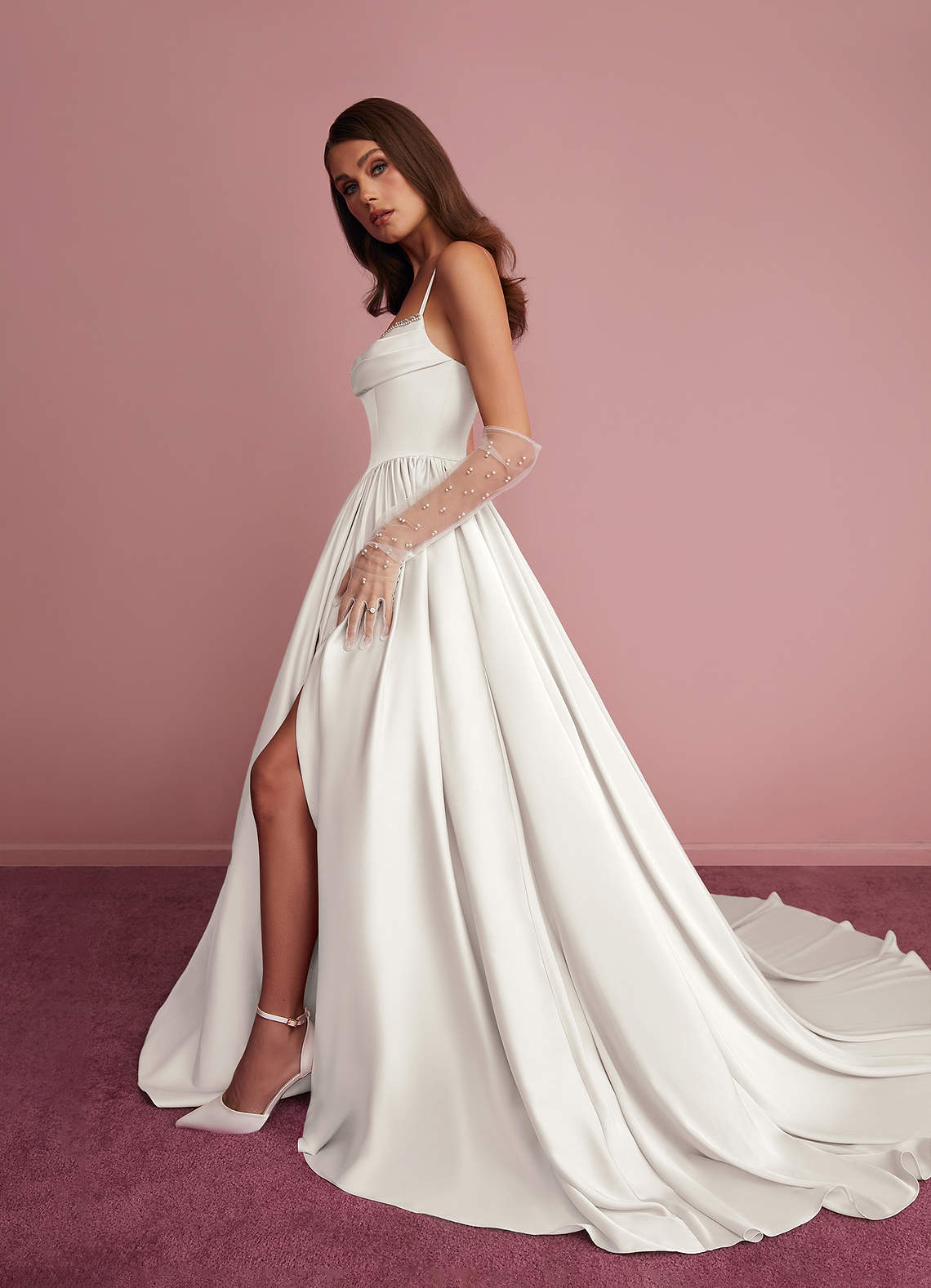 Diamond White Ball-Gown Sweetheart Neckline Stretch Satin Dress Diamond White