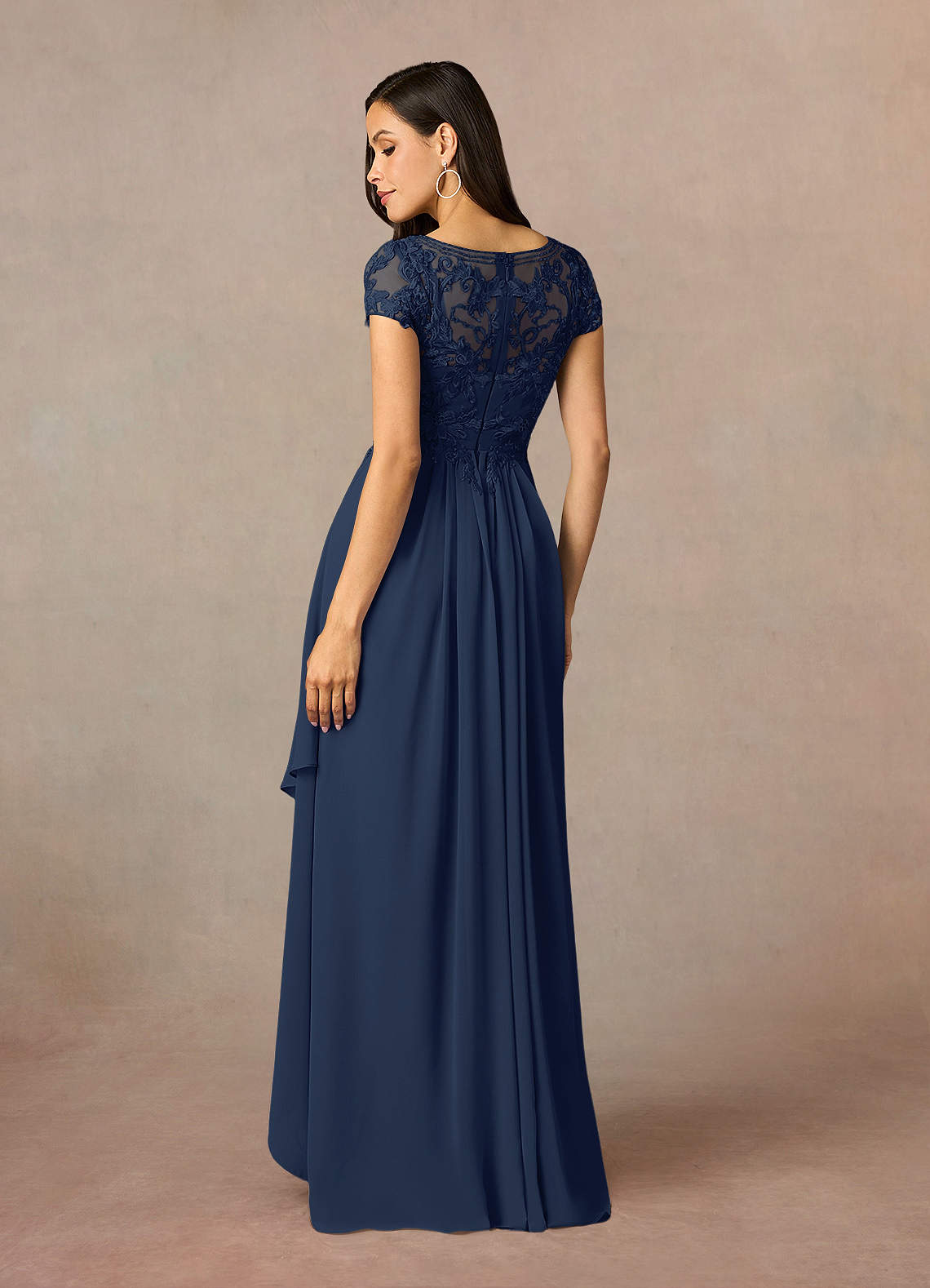 Dark Navy A-Line Lace Chiffon Dress