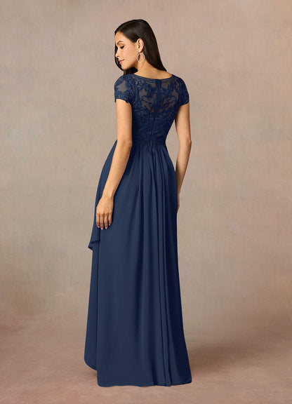 Dark Navy A-Line Lace Chiffon Dress