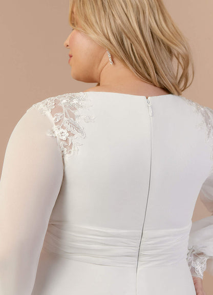 Diamond White A-Line V-Neck Lace Chiffon Dress