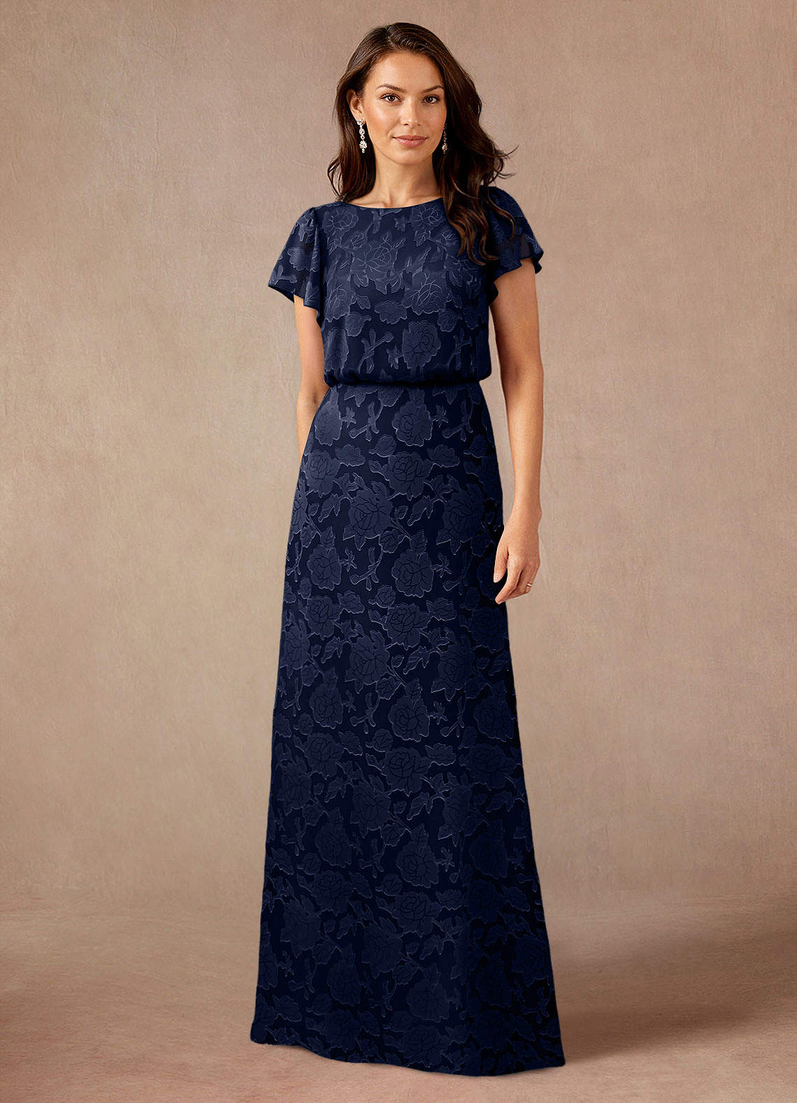 Dark Navy A-Line Boatneck Floral Burnout Dress