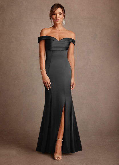 Black Mermaid Off the Shoulder Stretch Satin Dress