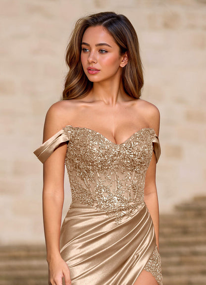 Opulence Champagne Floral Corset Prom Dress  Dress