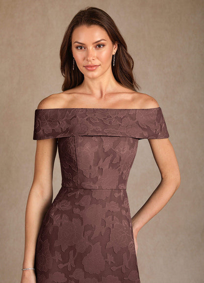 Espresso A-Line Off the Shoulder Floral Burnout Dress