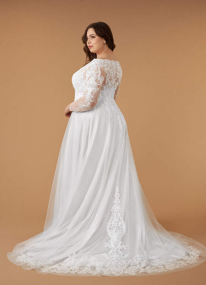 Diamond White A-Line V-Neck Sequins Tulle Dress