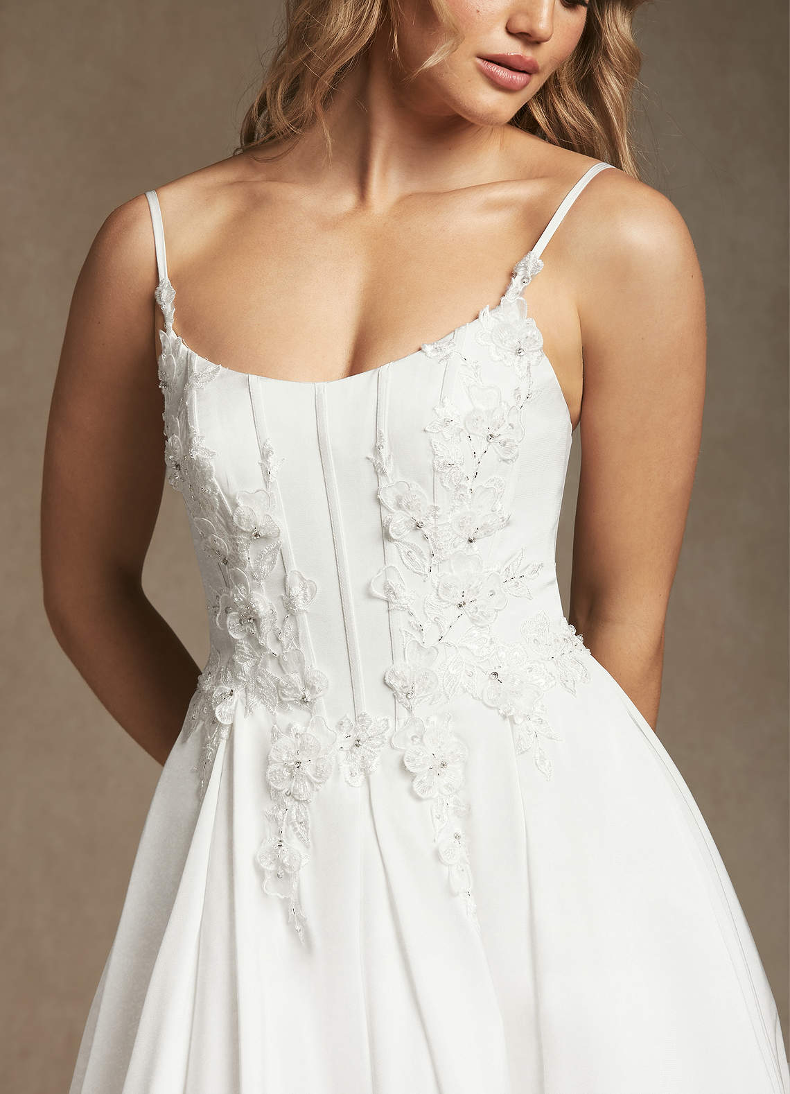 Diamond White A-Line Lace Stretch Satin Dress