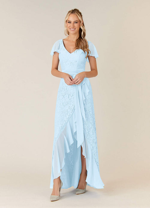 Sky Blue A-Line V-Neck Chiffon Dress