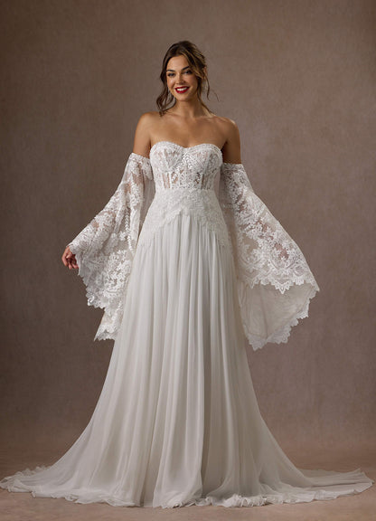 Diamond White A-Line Off the Shoulder Lace Dress