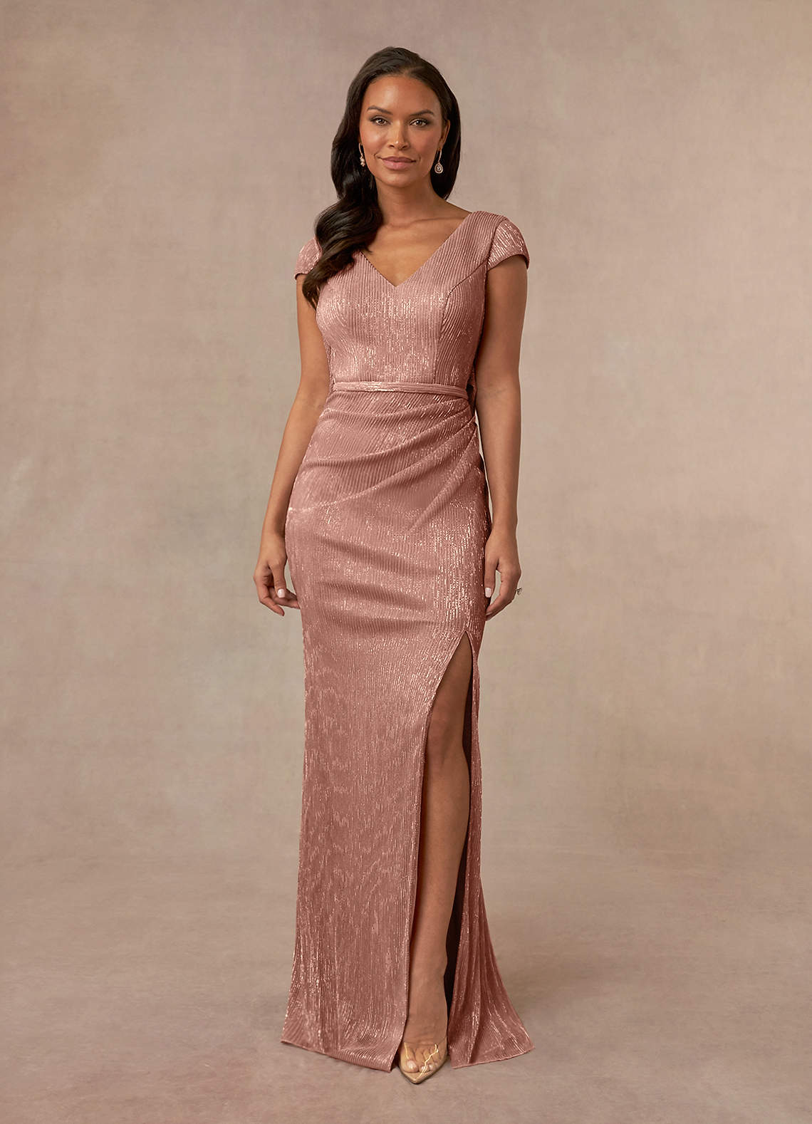 Rose Gold Mermaid V-Neck Metallic Mesh Dress