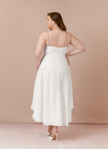 Diamond White A-Line Lace Matte Satin Dress
