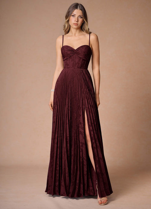 Akiko Wine Pleated Maxi Dress  Dress