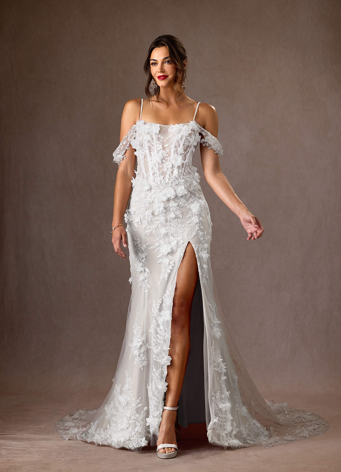Diamond White Mermaid Strapless Lace Dress