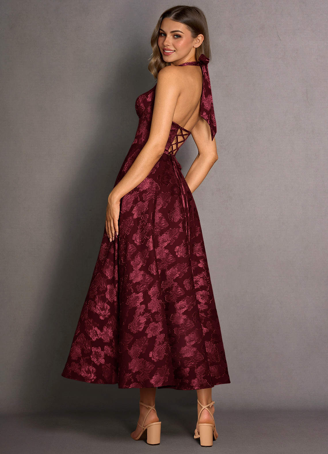 Isabeau Wine Midi Dress  Dress
