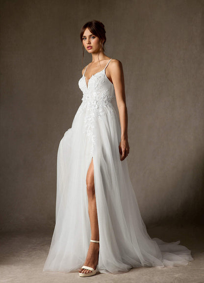 Diamond White A-Line Sequins Tulle Dress