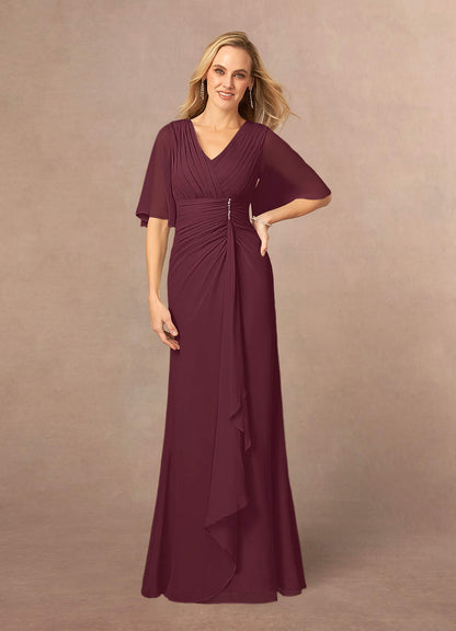 Cabernet A-Line V-Neck Lace Chiffon Dress