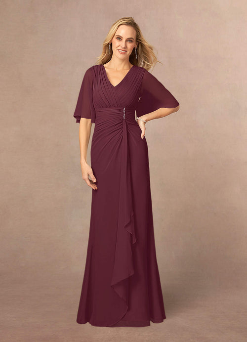 Cabernet A-Line V-Neck Lace Chiffon Dress