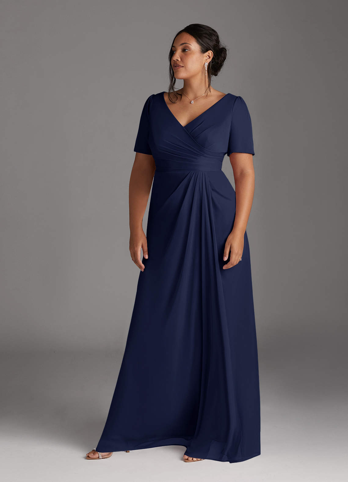 Dark Navy A-Line Pleated Mesh Dress