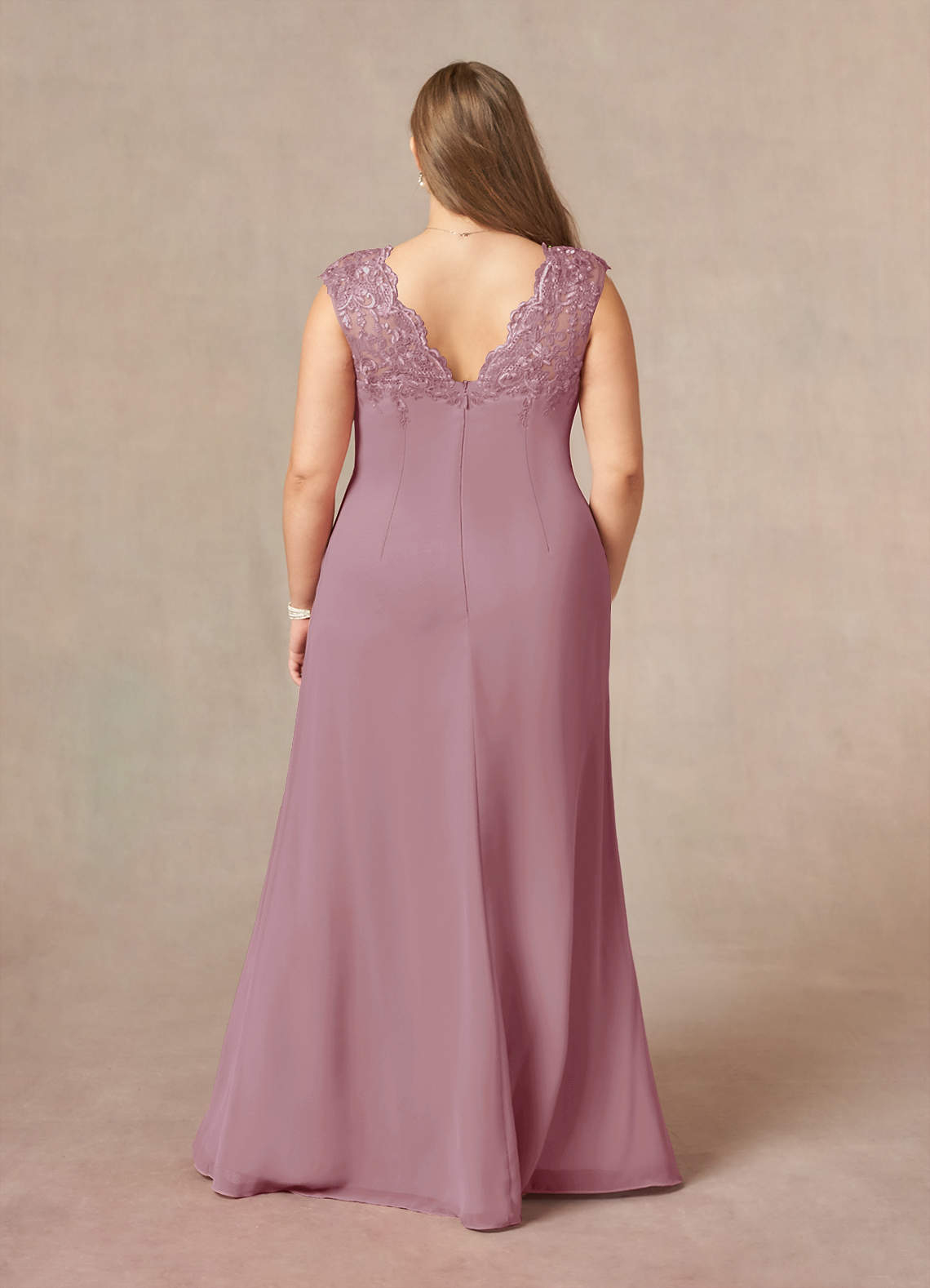 Vintage Mauve A-Line Queen Anne Lace Chiffon Dress