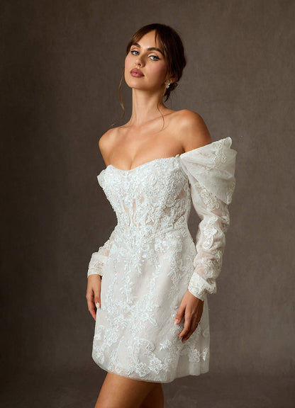 Diamond White A-Line Strapless Lace Dress