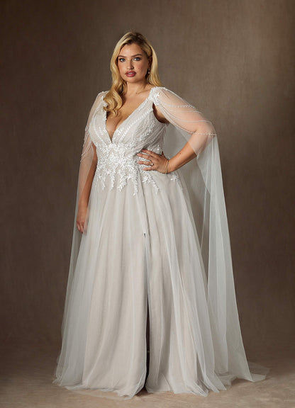 Diamond White A-Line V-Neck Sequins Tulle Dress
