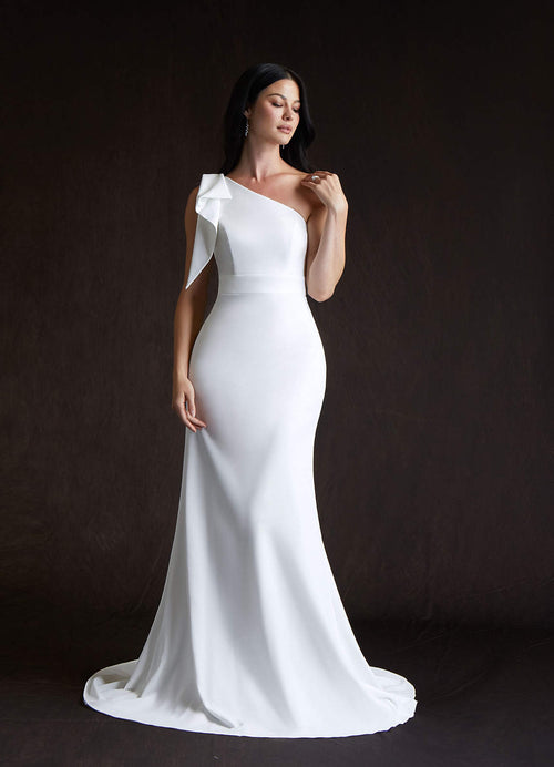 Diamond White Mermaid One Shoulder Stretch Crepe Dress