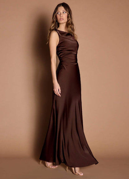 Evadne Mocha Coco Open Back Dress