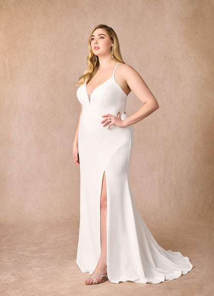 Diamond White Mermaid V-Neck Stretch Crepe Dress