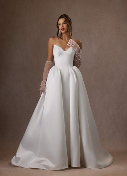 Diamond White Ball-Gown Strapless Satin Dress