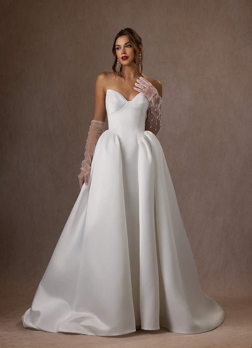 Diamond White Ball-Gown Strapless Satin Dress