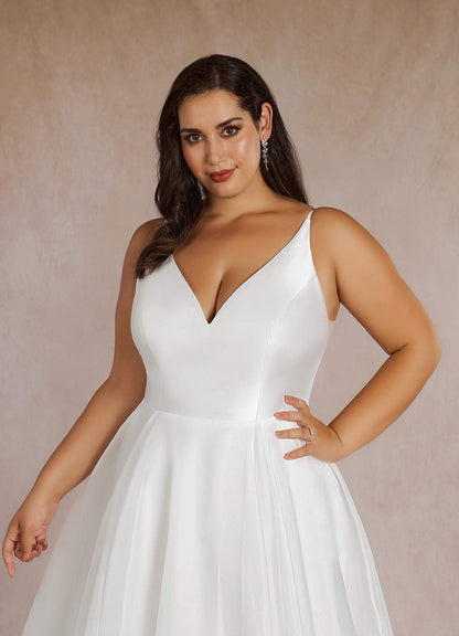Diamond White A-Line V-Neck Mikado Dress