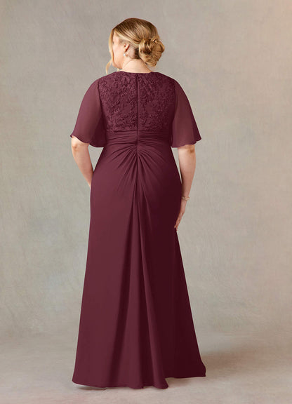 Cabernet A-Line V-Neck Lace Chiffon Dress