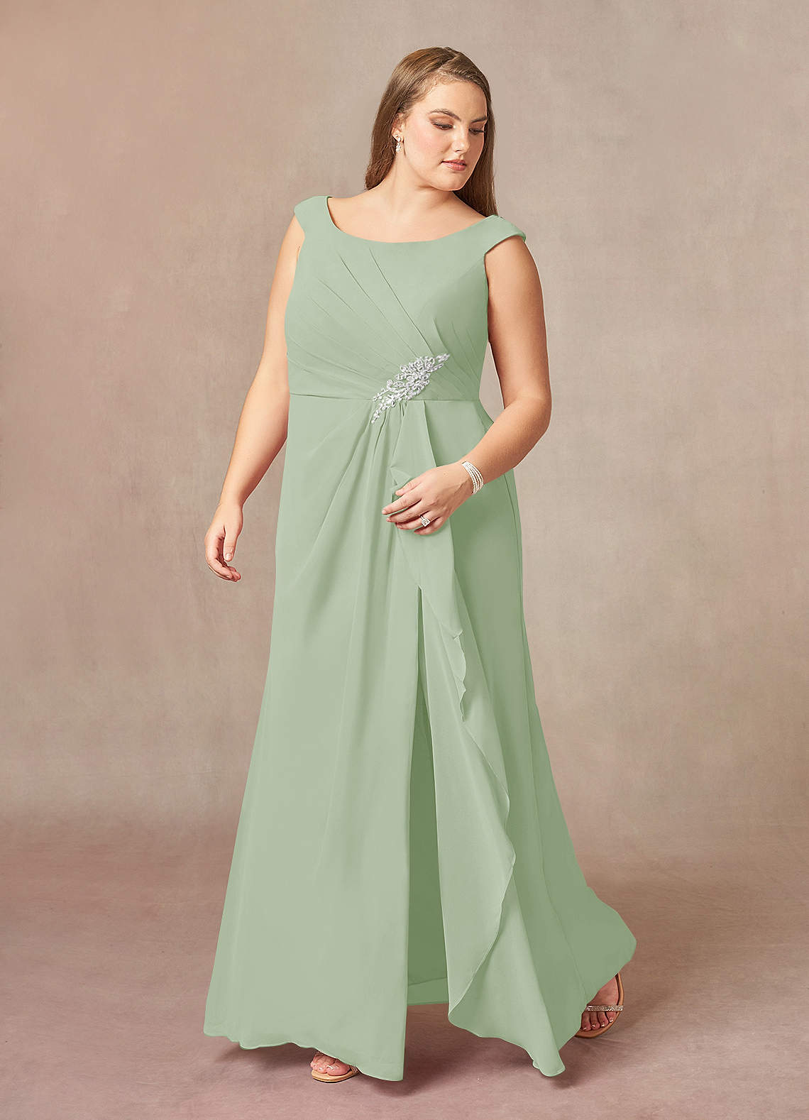 Dusty Sage A-Line Pleated Chiffon Dress