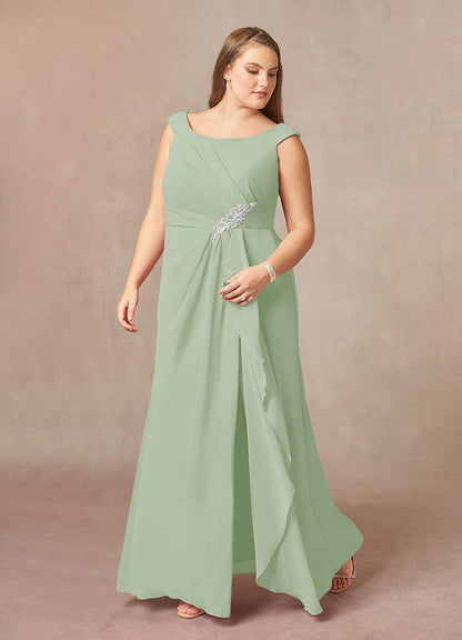 Dusty Sage A-Line Pleated Chiffon Dress