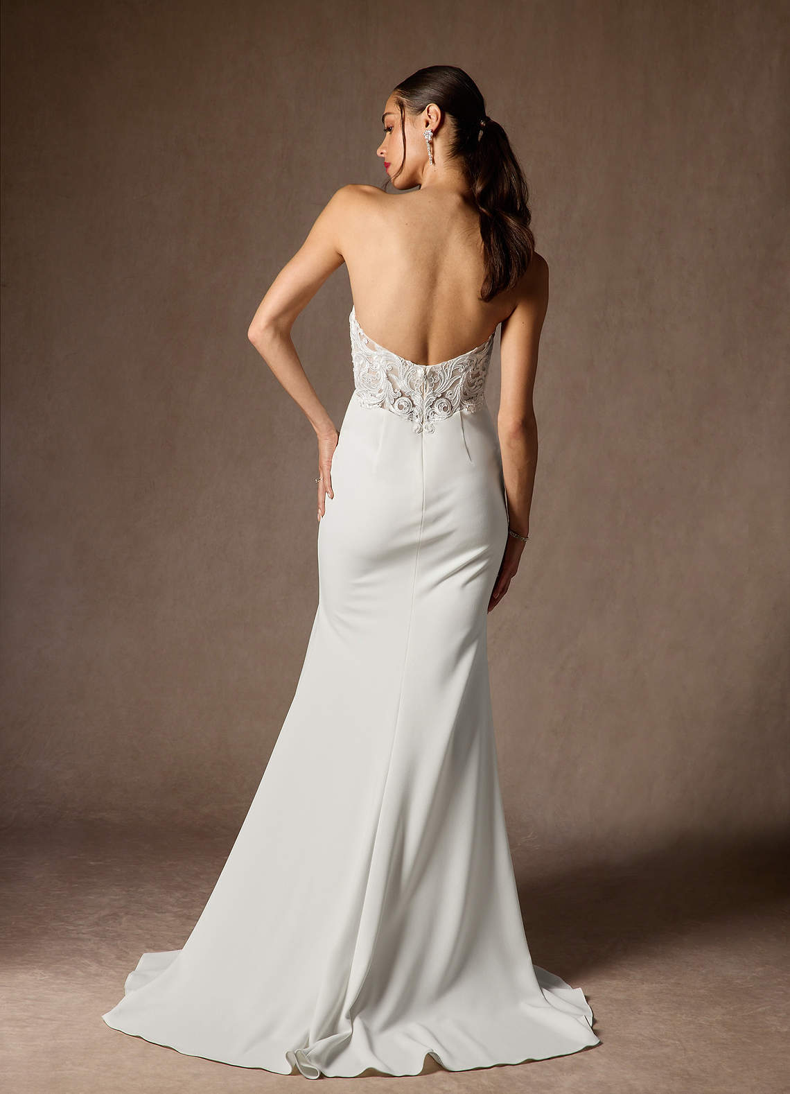 Diamond White Mermaid V-Neck Stretch Crepe Dress