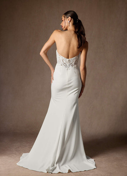 Diamond White Mermaid V-Neck Stretch Crepe Dress