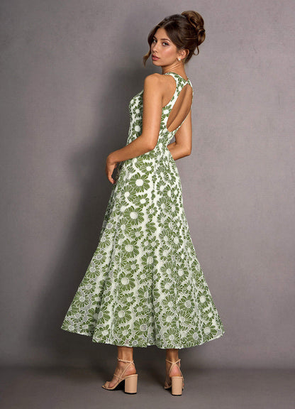 Selira Green And White Maxi Dress