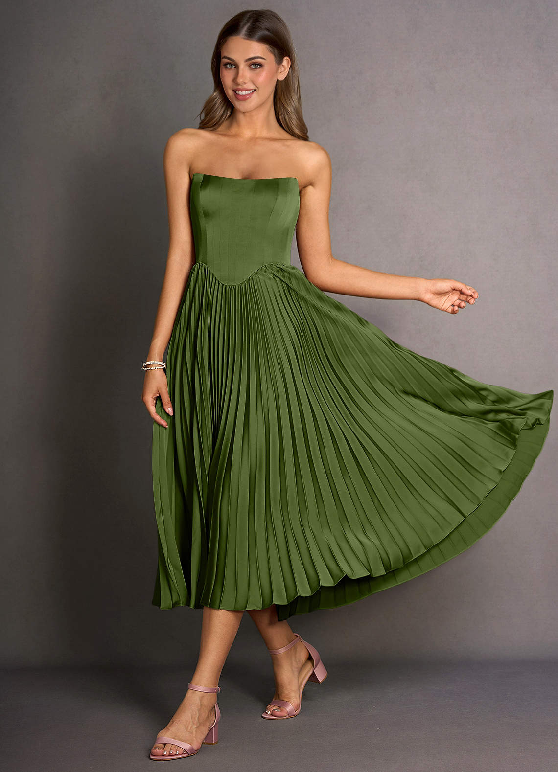 Celene Olive Green Midi Dress