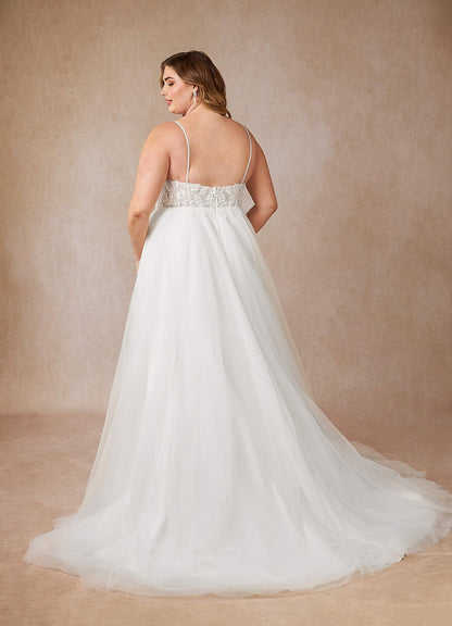 Diamond White A-Line V-Neck Sequins Tulle Dress