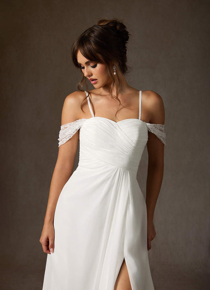 Diamond White A-Line Off the Shoulder Chiffon Dress