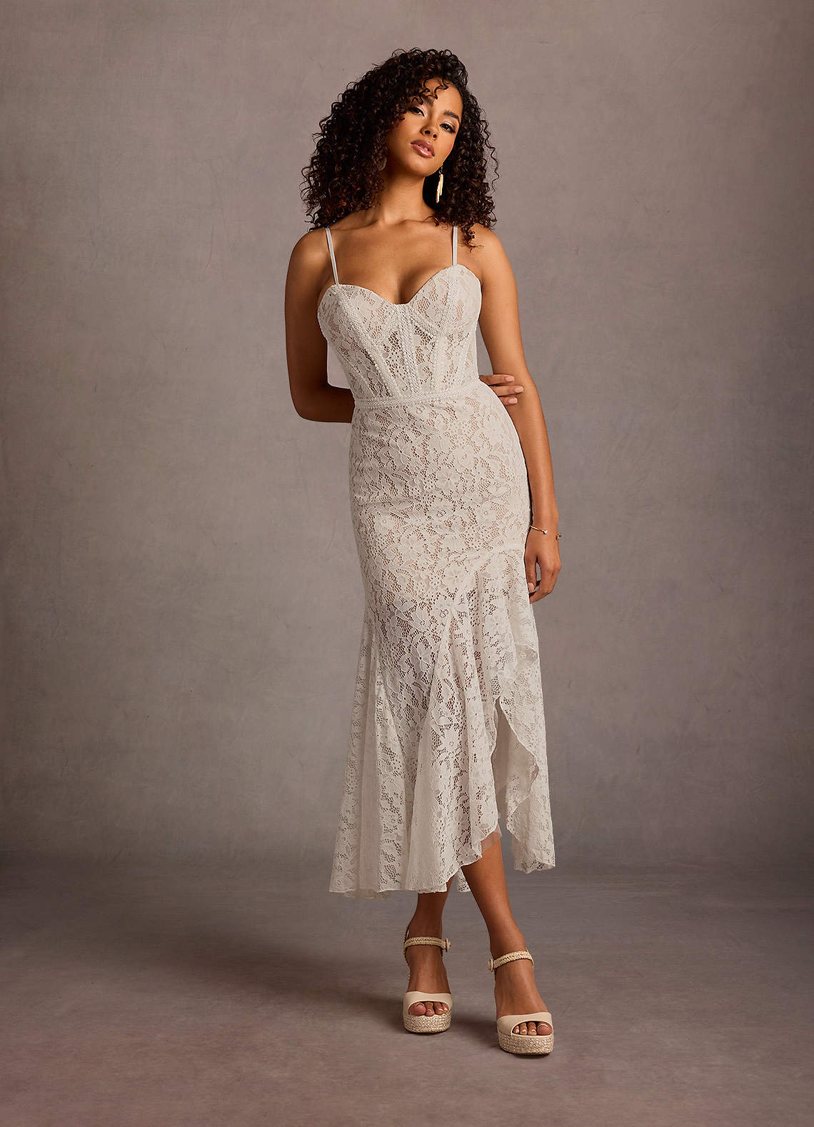Kaira White Lace Corset Midi Dress  Dress