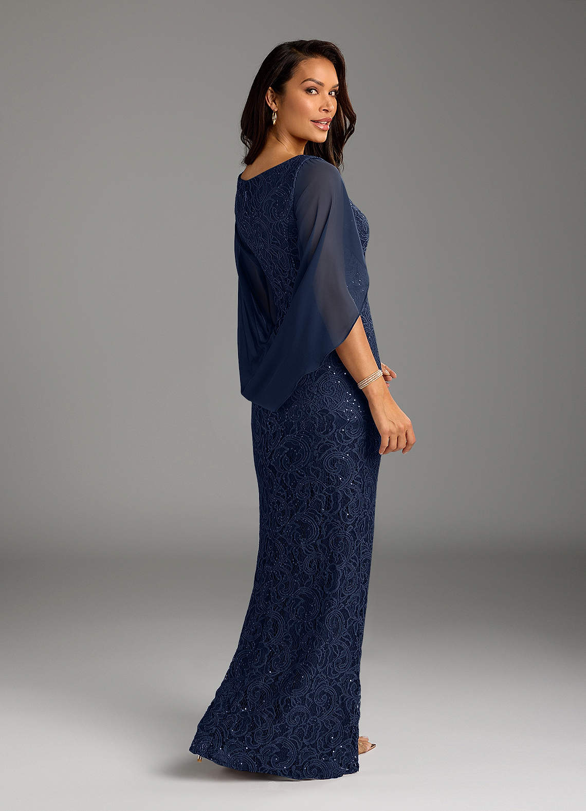 Dark Navy Mermaid V-Neck Sequins Chiffon Dress