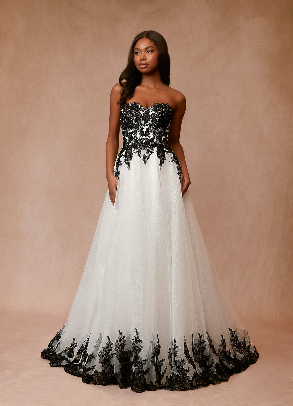Black Diamond White A-Line Lace Tulle Dress