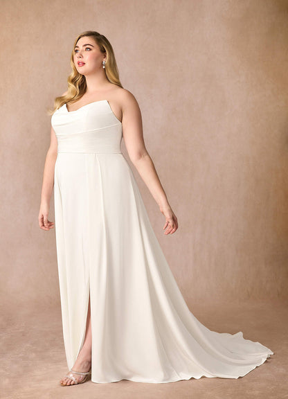 Diamond White A-Line Sequins Crepe Back Satin Dress