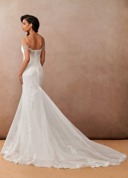 Diamond White Mermaid Sequins Tulle Dress
