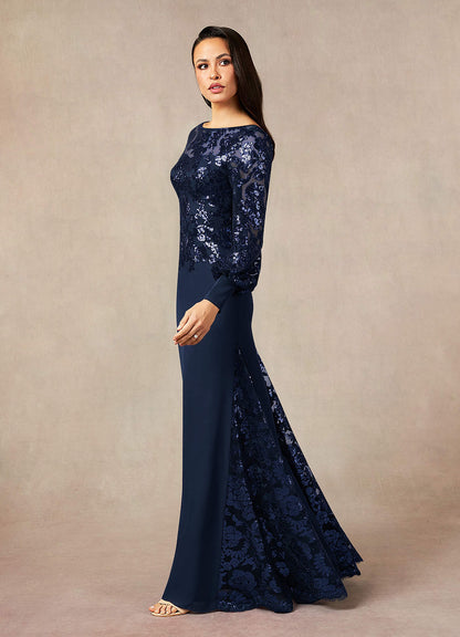 Dark Navy Mermaid Sequins Lace Dress