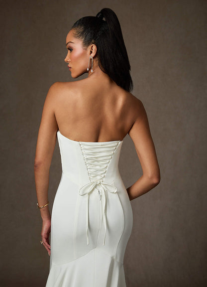 Diamond White Mermaid Crepe Back Satin Dress
