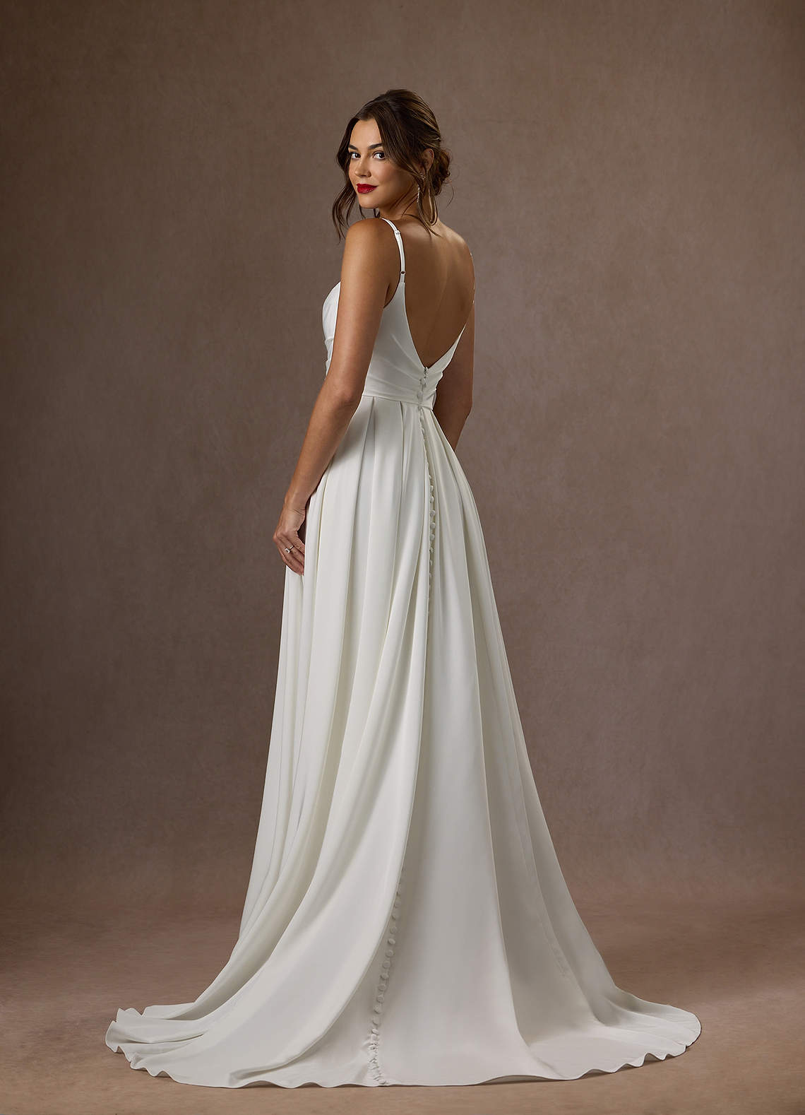 Diamond White A-Line Scoop Pleated Crepe Back Satin Dress